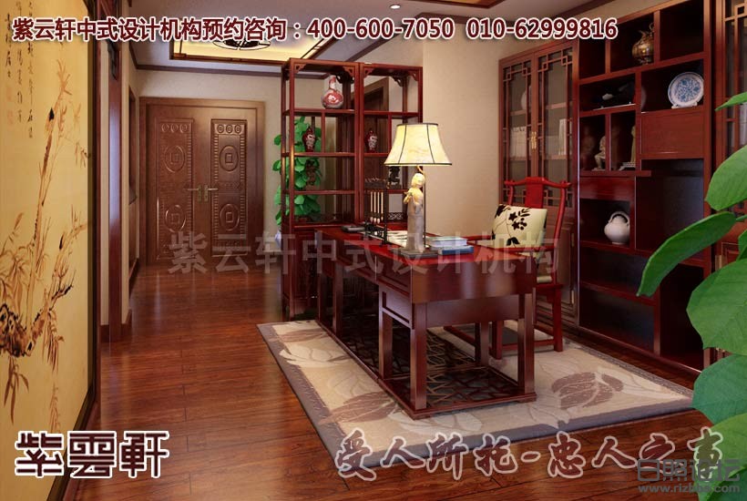 中式古典平层书房设计装修效果图